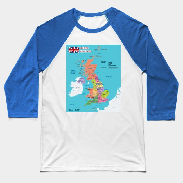 Political map of England Baseball T-Shirt by AliJun